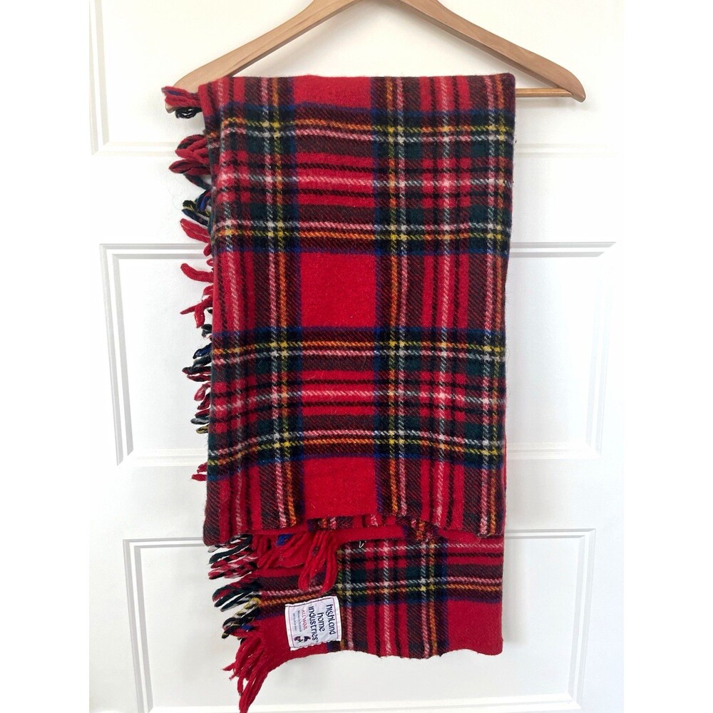 Vtg Highland Home Industries All Wool Blanket Tartan Plaid Scotland Throw 47x52